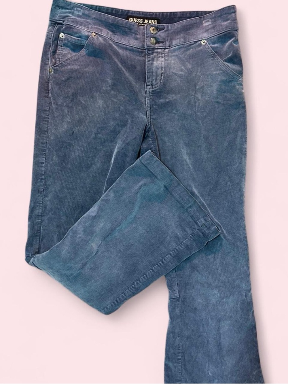 Vintage Guess Jeans Blue Corduroy Flare Pants Size 28W